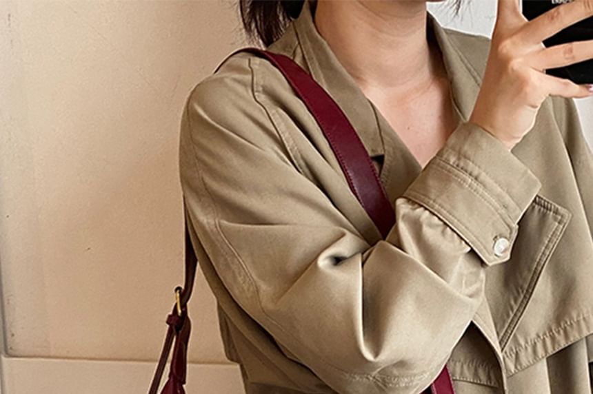 Plain Bag With Leather Charm Faux Crossbody