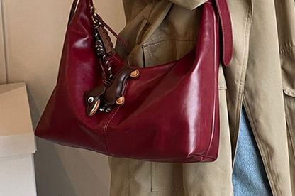 Plain Bag With Leather Charm Faux Crossbody