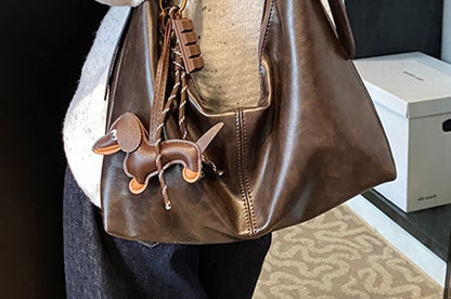 Plain Bag With Leather Charm Faux Crossbody