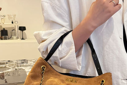 Crossbody Faux Suede Bag Tote Strap Chain Quilted