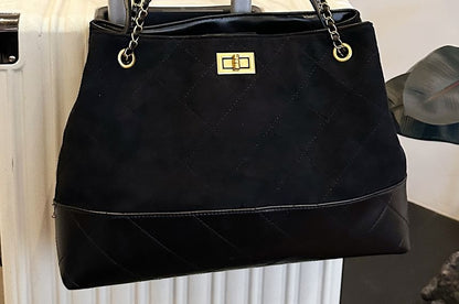 Crossbody Faux Suede Bag Tote Strap Chain Quilted
