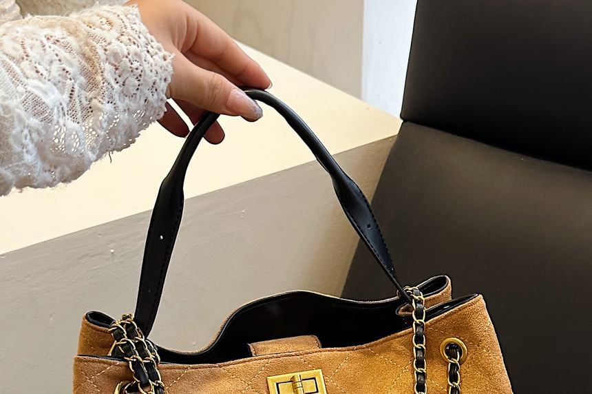 Crossbody Faux Suede Bag Tote Strap Chain Quilted