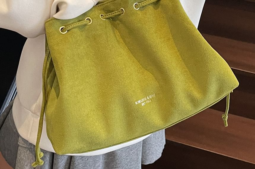 Drawstring Suede Faux Tote Plain Bag