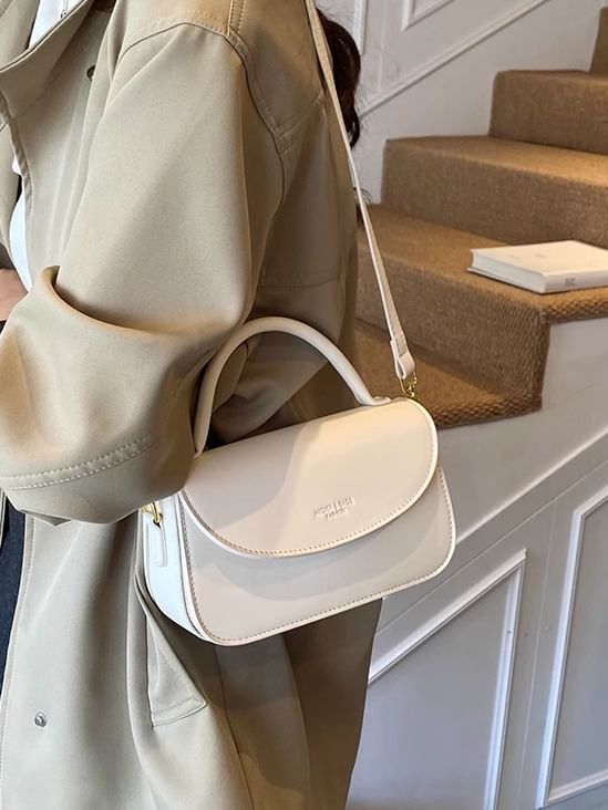 Flap Leather Top Faux Bag Plain Handle Crossbody