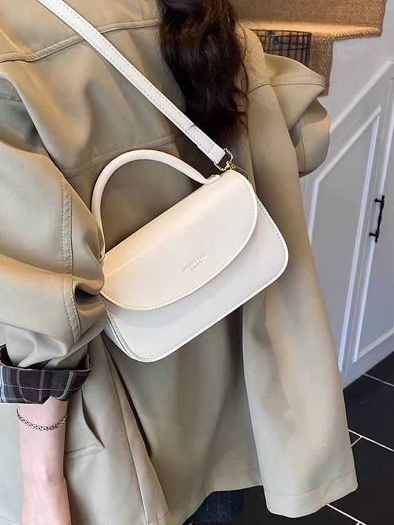 Flap Leather Top Faux Bag Plain Handle Crossbody