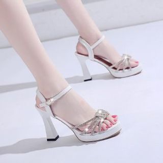 Wholesale Sample Rhinestone Platform Chunky-Heel Sandals