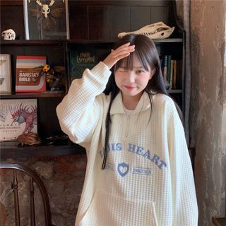 Collar Letter Sweatshirt Embroidered Oversized