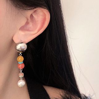 Earring Glass Pearl Faux Bead Dangle Alloy