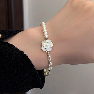 Floral Alloy Bracelet Faux Pearl