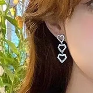 Alloy Earring Heart Rhinestone Dangle