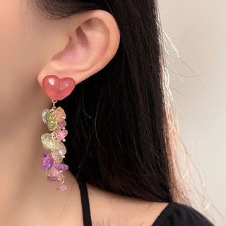 Alloy Fringed Heart Faux Crystal Earring
