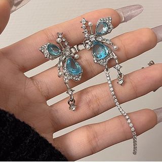 Alloy Butterfly Cuff Earring Faux Asymmetrical Gemstone