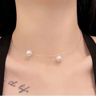 Faux Choker Alloy Pearl Open