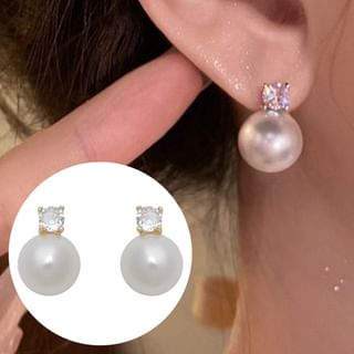 Stud Faux Earring Pearl Rhinestone Alloy