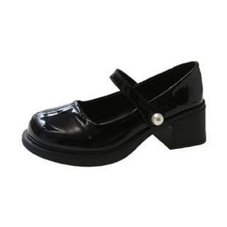 Heel Mary Pearl Jane Block Faux Shoes Patent