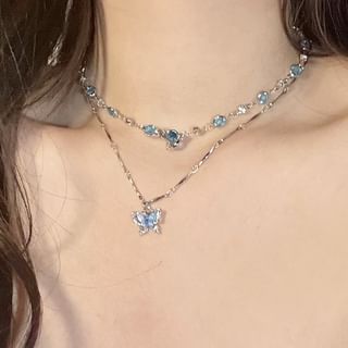 + Set: Alloy Pendant Choker Necklace Butterfly Crystal Faux