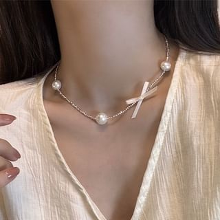 Choker Pearl Ribbon Alloy Faux