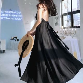 Spaghetti Sundress Plain Back Strap Open Maxi