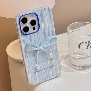 Case Decoration Pearl Striped Set / Phone Bow Faux Adhesive