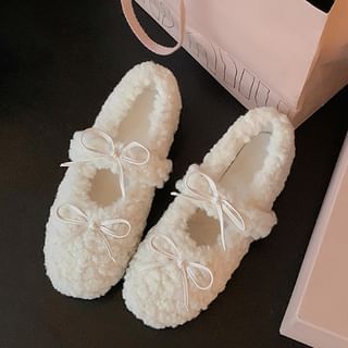 Sample Bow Fleece Hidden Wedge Mary Jane Shoes