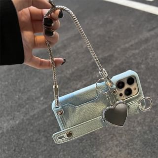 Faux Case Mirror Phone Heart Leather