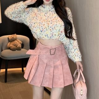 Sweater Mock Neck Mini Rise Dotted / Cropped Pleated High Washed