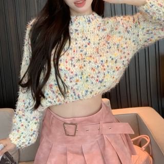 Sweater Mock Neck Mini Rise Dotted / Cropped Pleated High Washed