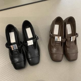 Sample Chunky Heel Square Toe T-Strap Plain Faux Leather Mary Jane Pumps
