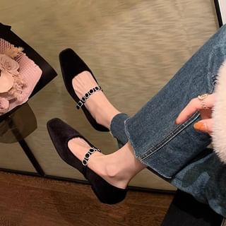 Heel Pumps Velvet Jane Accent Rhinestone Low Mary