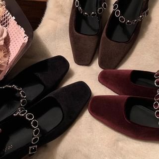 Heel Pumps Velvet Jane Accent Rhinestone Low Mary