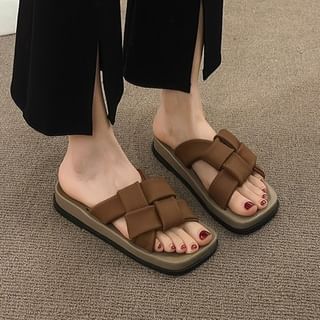 Faux Platform Leather Square Woven Toe Sandals