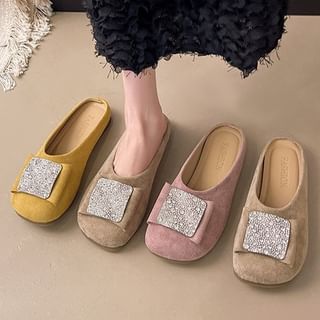 Toe Round Flat Mules Rhinestone