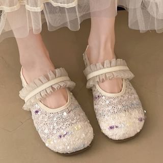 Mules Jane Sequin Mary Toe Mesh Round
