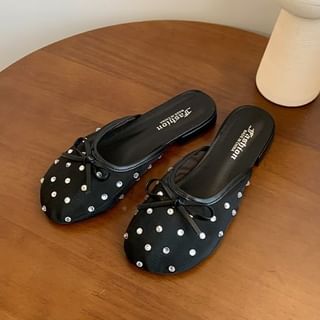 Rhinestone Mules Bow Mesh