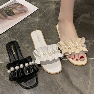 Pearl Sandals Ruffle Faux Slide
