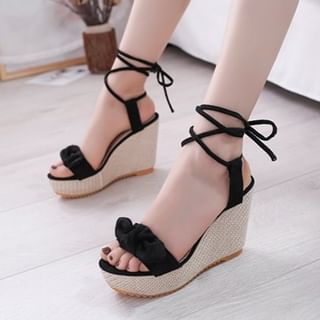 Wedge Tie-Up Sandals Platform Bow