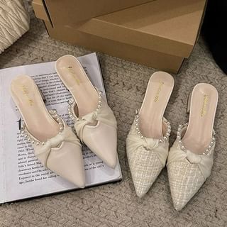 Mules Pearl Chunky Toe Faux Pointed Knot Heel