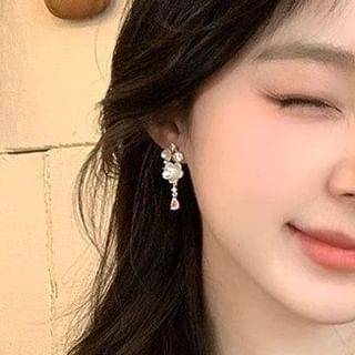 Rhinestone Earring Floral Drop Alloy