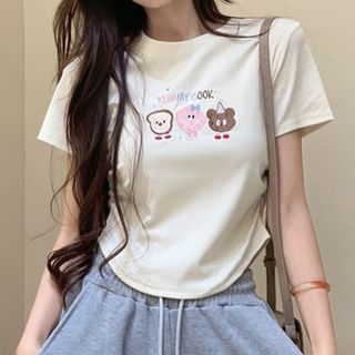 T-Shirt Crewneck Crop Short-Sleeve Embroidered