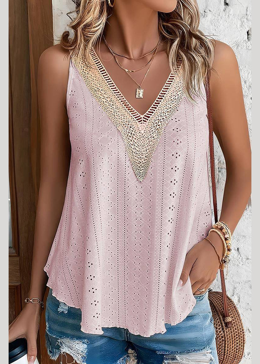 Thin Pink Out Loose Sleeveless Tank Hollow