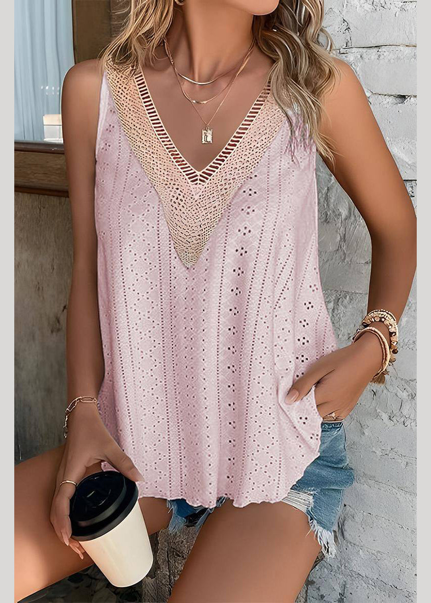 Thin Pink Out Loose Sleeveless Tank Hollow