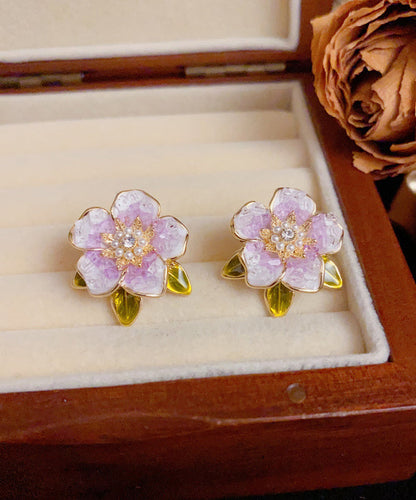 Zircon Pearl Modern Stud Sterling Overgild Camellia Silver Earrings Blue