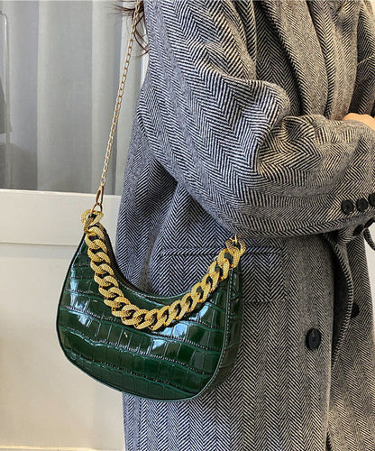 Faux Linked Shoulder Chain Bags Leather Green Modern