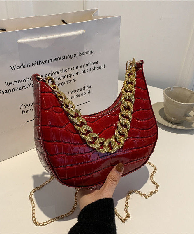 Faux Linked Shoulder Chain Bags Leather Green Modern