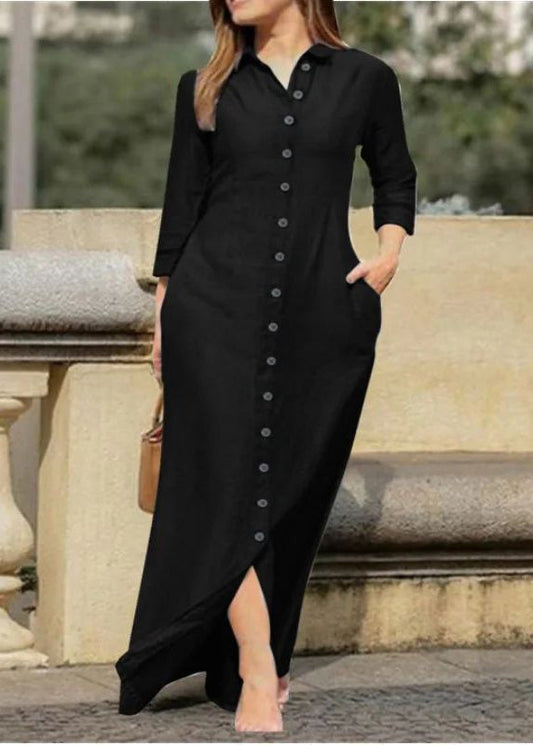 Wholesale SampleNatural Black Peter Pan Collar Button Long Shirts Dress Fall