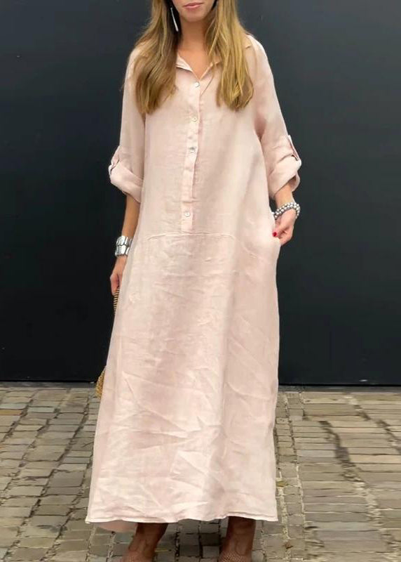 SampleNatural Pink Peter Pan Collar Patchwork Long Dress Fall