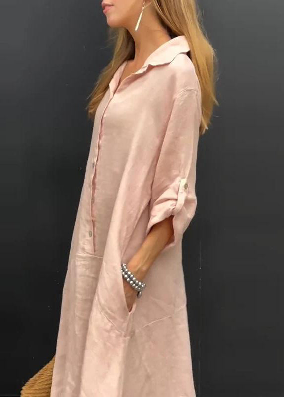 SampleNatural Pink Peter Pan Collar Patchwork Long Dress Fall