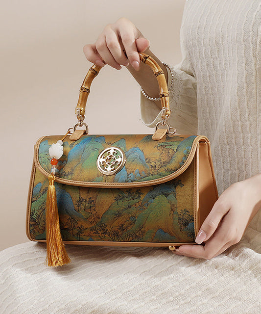 Style Print Tassel Chinese Tote Leather Bag New Calf