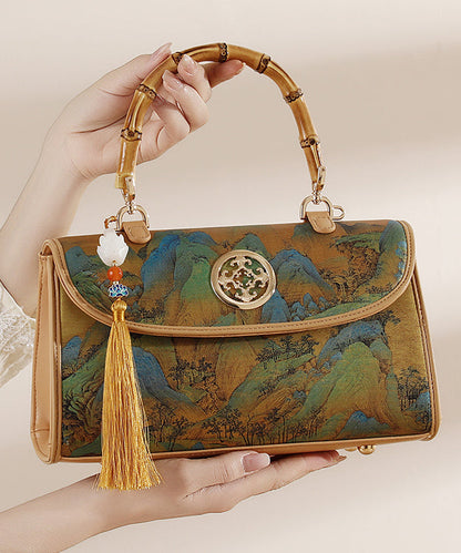 Style Print Tassel Chinese Tote Leather Bag New Calf