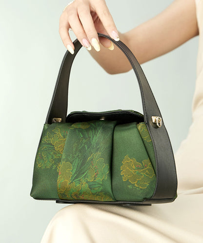 Green Embroidered Silk Tote Bag Retro New